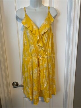 La Vie En Rose Yellow Pineapple Print Beach Coverup Dress